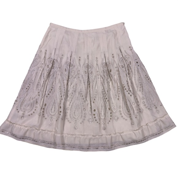 Talbots Dresses & Skirts - Vtg Y2K Talbots 14Petite Ivory Cotton Embroidered Eyelet A-Line Midi Skirt Lined